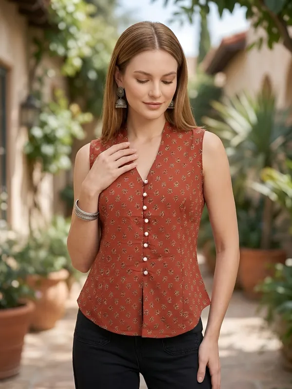 Orange_Pure_Cotton_Printed_Top_For_Women
