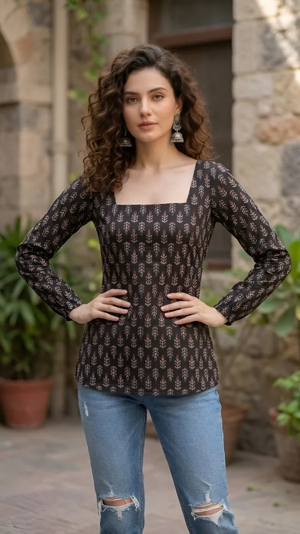 Black__Pure_Cotton_Printed_Tunic_For_Women