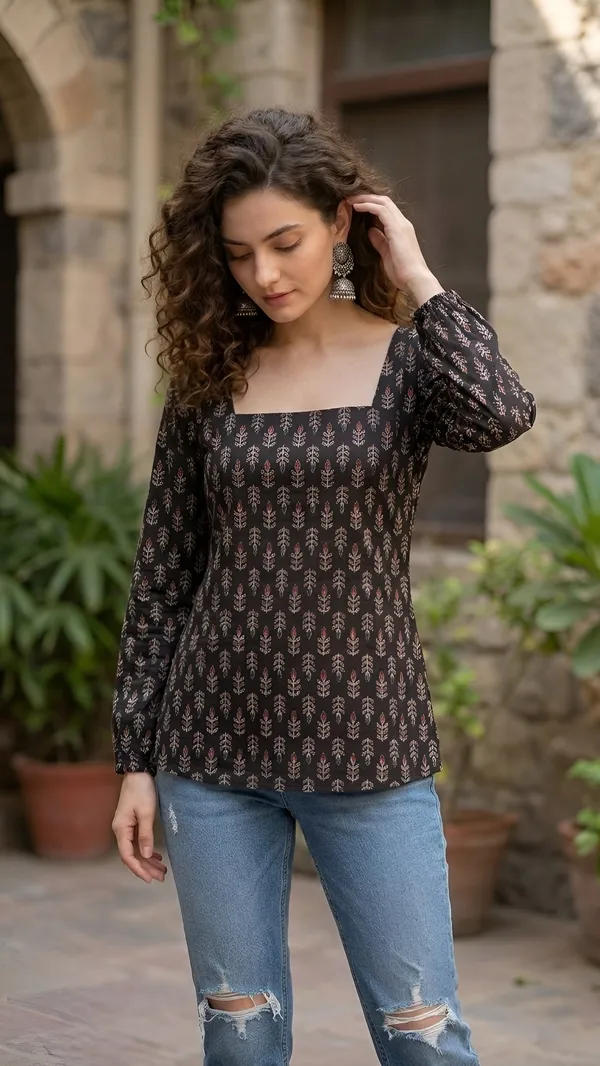 Black__Pure_Cotton_Printed_Tunic_For_Women