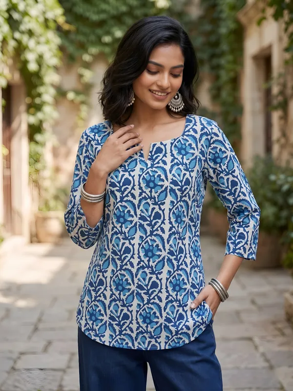 Blue__Pure_Cotton_Printed_Tunic_For_Women