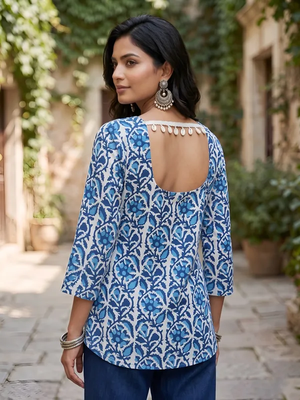 Blue__Pure_Cotton_Printed_Tunic_For_Women