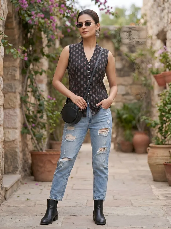 Black_Pure_Cotton_Printed_Top_For_Women