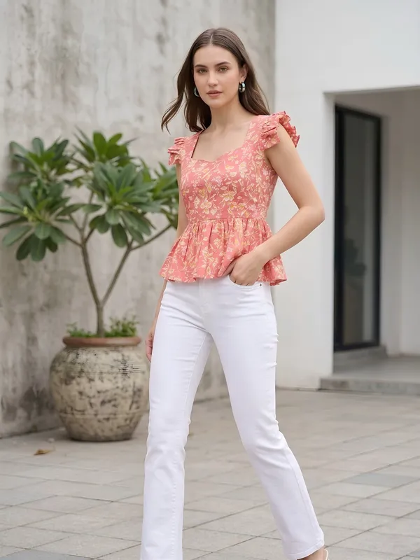 Peach_Pure_Cotton_Printed_Top_For_Women