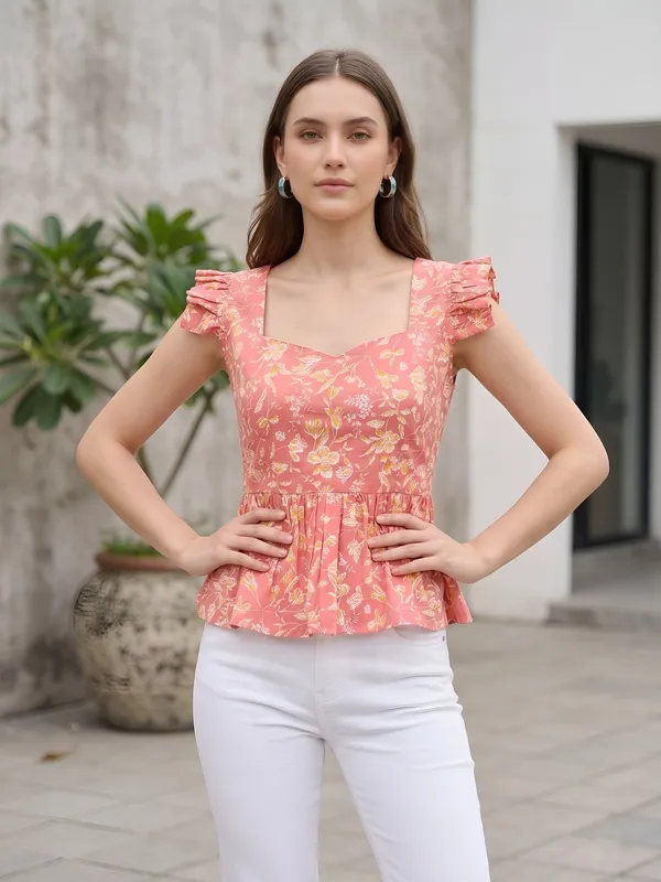Peach_Pure_Cotton_Printed_Top_For_Women