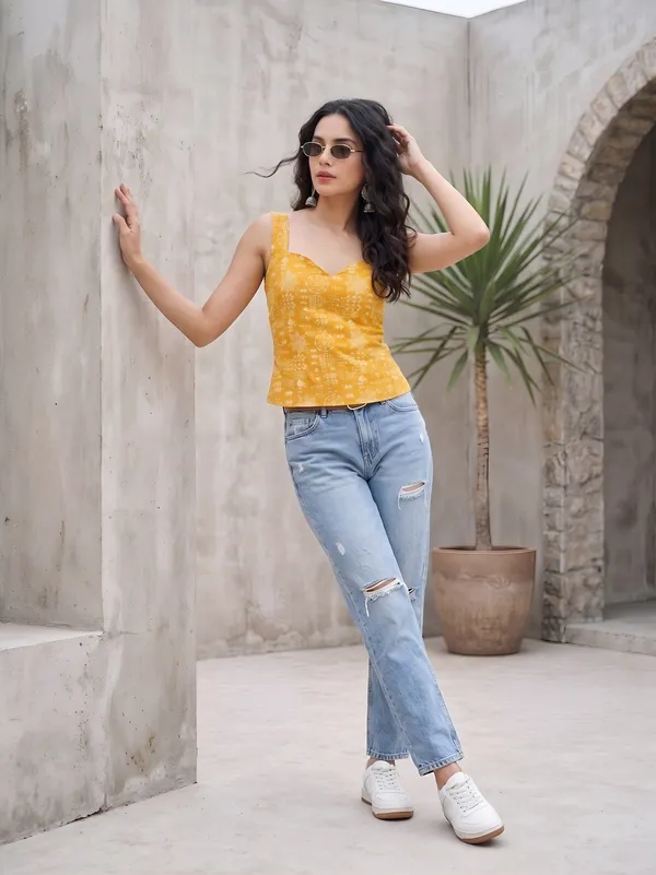 Yellow_Pure_Cotton_Printed_Top_For_Women