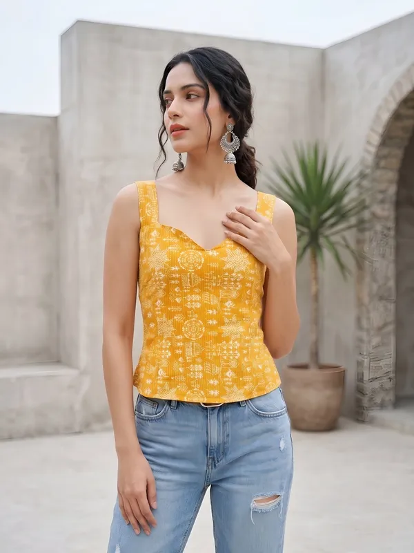 Yellow_Pure_Cotton_Printed_Top_For_Women