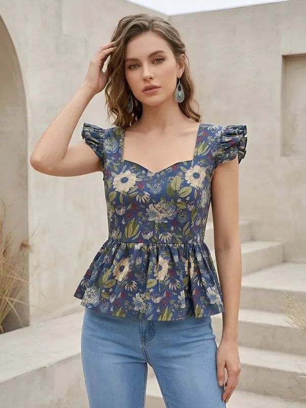 Blue_Pure_Cotton_Printed_Top_For_Women