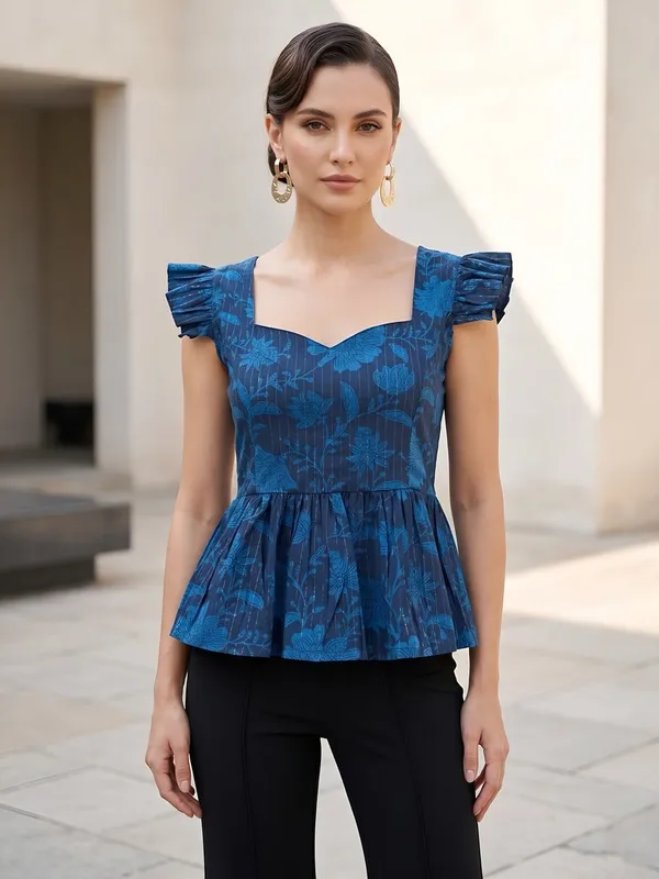 Blue_Pure_Cotton_Printed_Top_For_Women