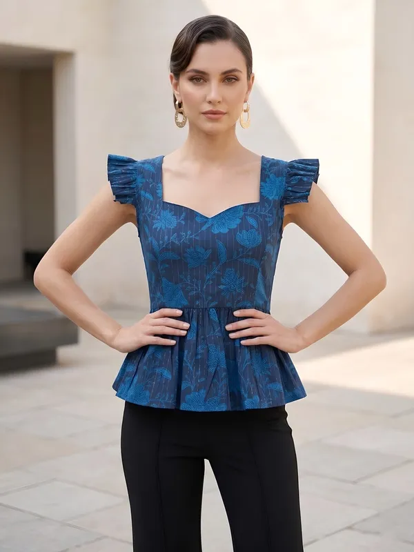 Blue_Pure_Cotton_Printed_Top_For_Women