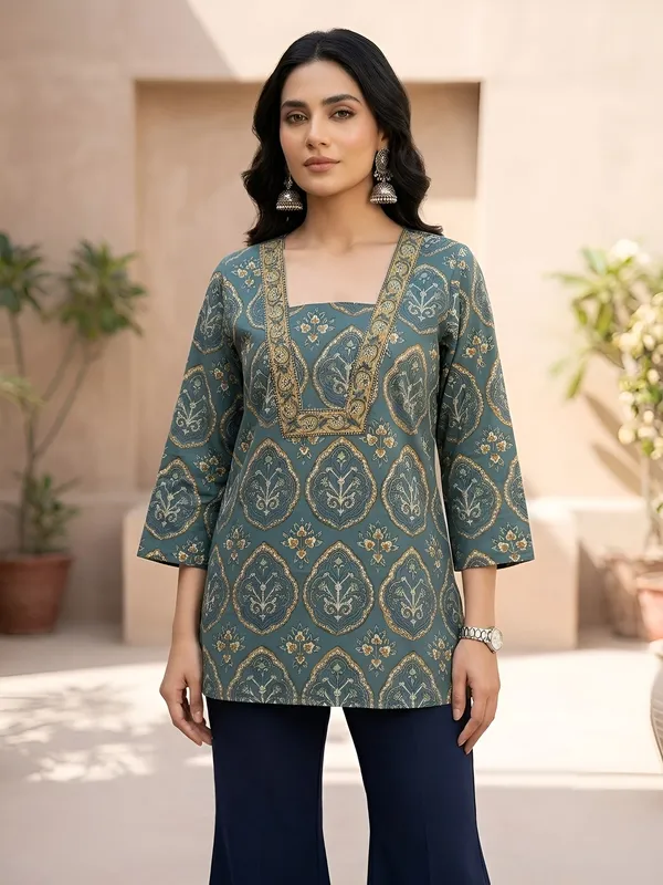 Green__Pure_Cotton_Printed_Tunic_For_Women