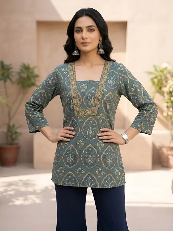 Green__Pure_Cotton_Printed_Tunic_For_Women