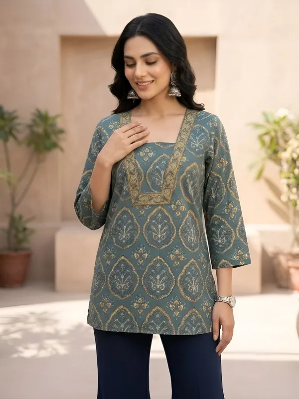 Green__Pure_Cotton_Printed_Tunic_For_Women