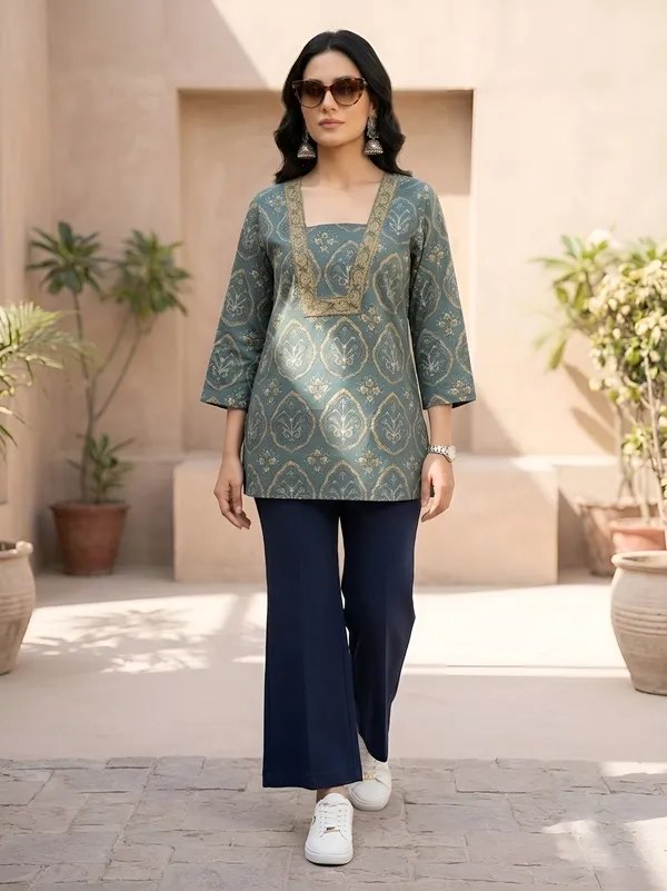 Green__Pure_Cotton_Printed_Tunic_For_Women