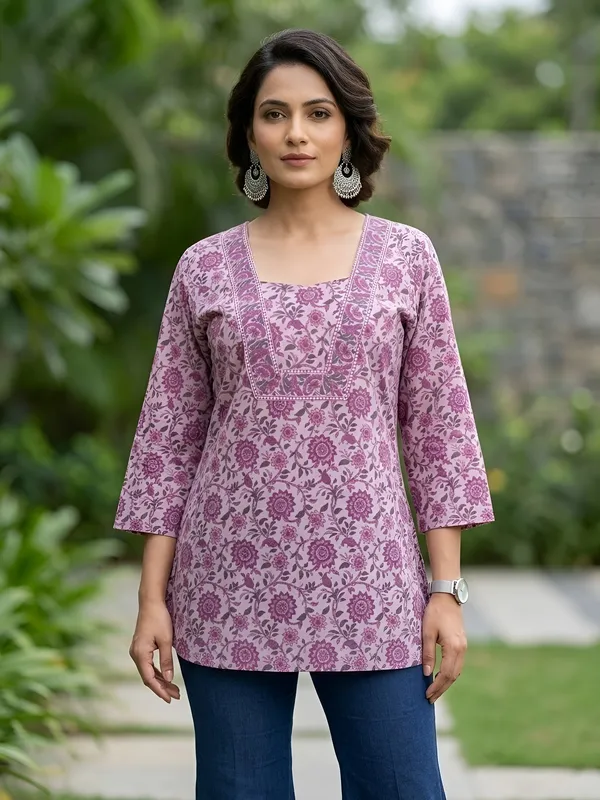 Lavender__Pure_Cotton_Printed_Tunic_For_Women