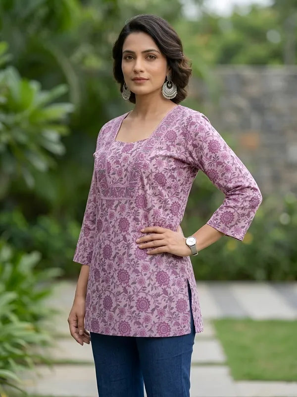 Lavender__Pure_Cotton_Printed_Tunic_For_Women