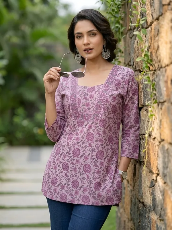 Lavender__Pure_Cotton_Printed_Tunic_For_Women