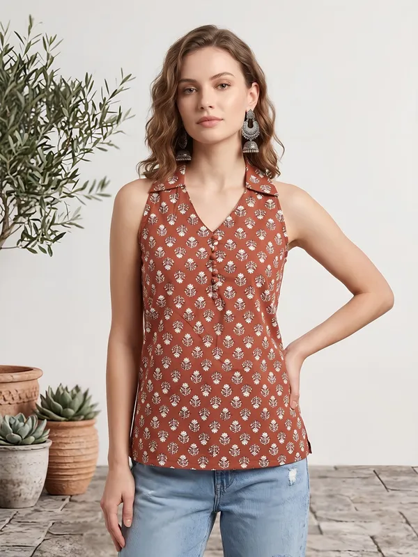 Orange_Pure_Cotton_Printed_Top_For_Women