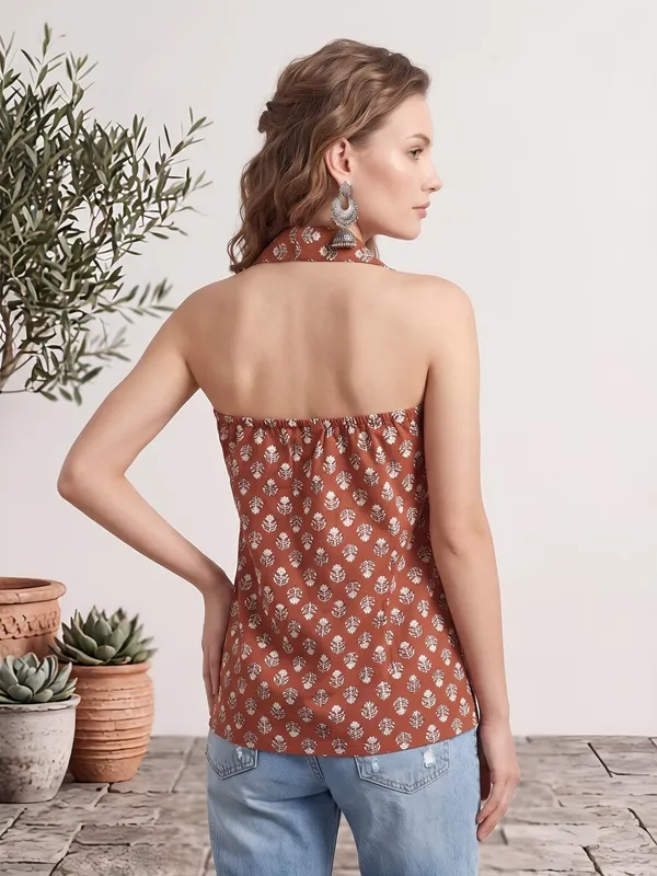 Orange_Pure_Cotton_Printed_Top_For_Women