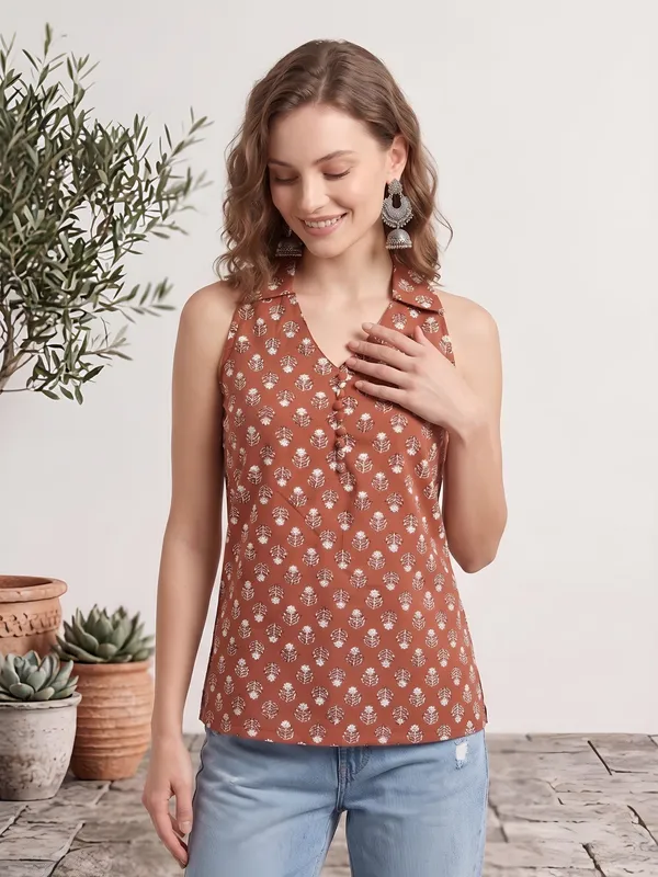 Orange_Pure_Cotton_Printed_Top_For_Women