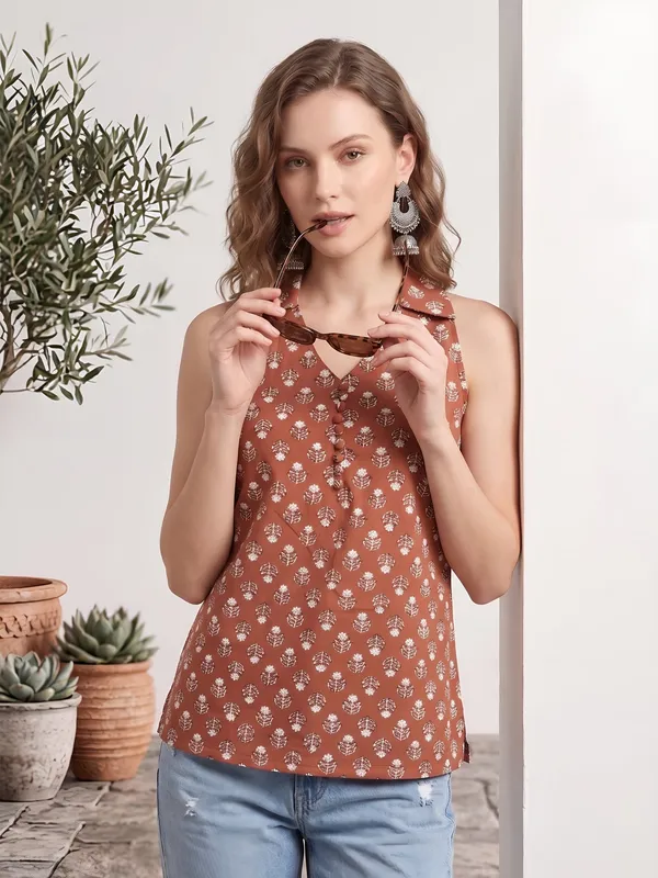 Orange_Pure_Cotton_Printed_Top_For_Women