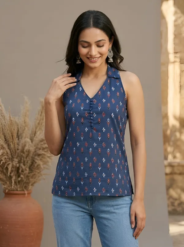 Blue_Pure_Cotton_Printed_Top_For_Women