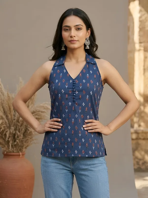 Blue_Pure_Cotton_Printed_Top_For_Women