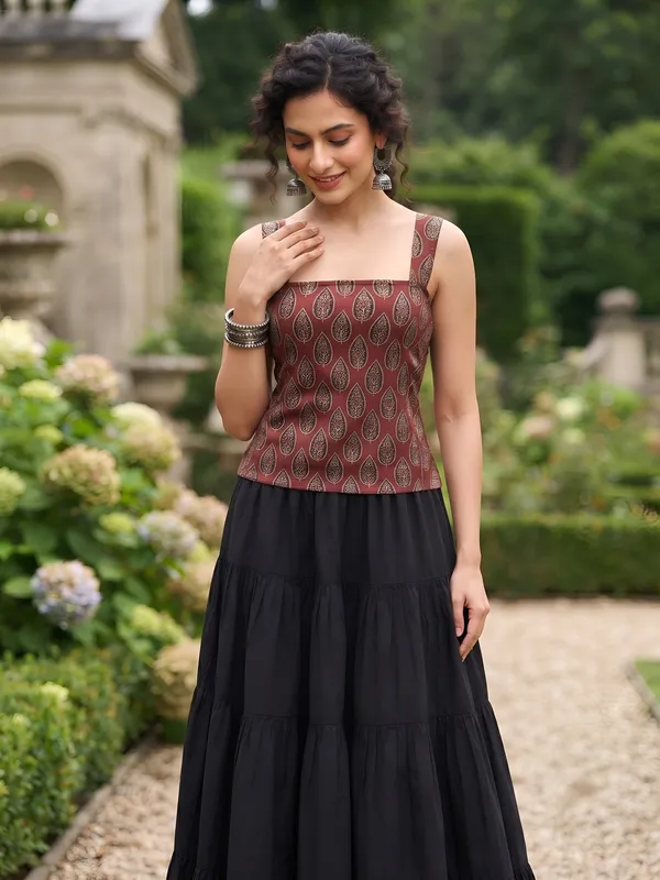 Maroon_Pure_Cotton_Printed_Top_For_Women