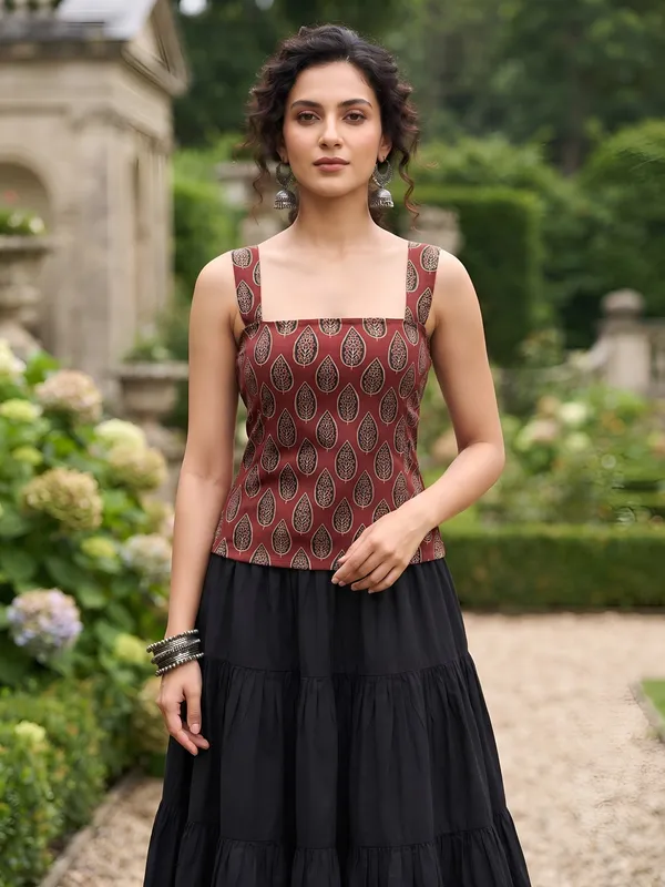 Maroon_Pure_Cotton_Printed_Top_For_Women