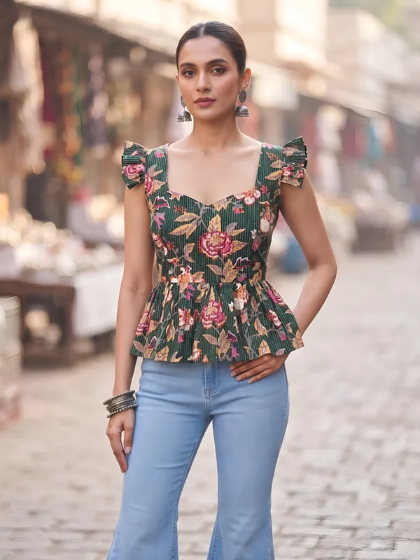 Green_Pure_Cotton_Printed_Top_For_Women
