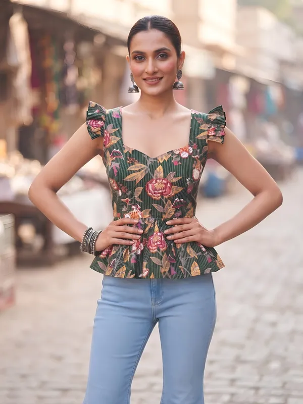 Green_Pure_Cotton_Printed_Top_For_Women