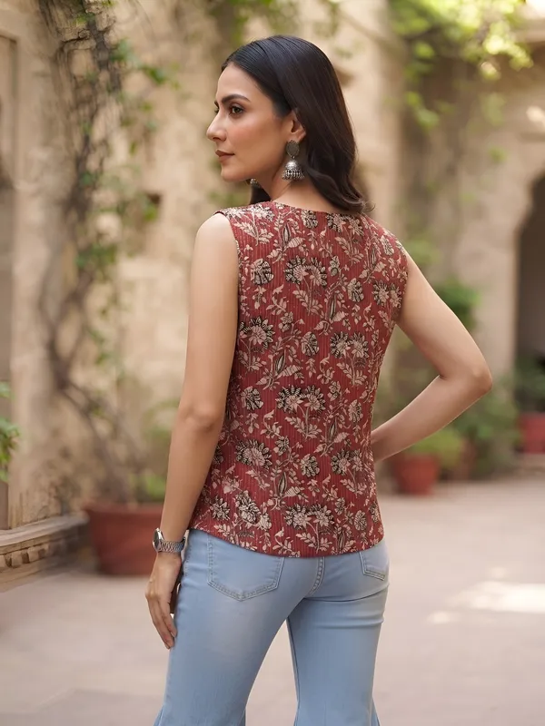Maroon_Pure_Cotton_Printed_Top_For_Women