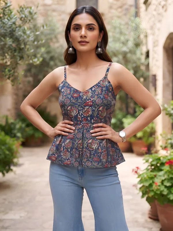Blue_Pure_Cotton_Printed_Top_For_Women