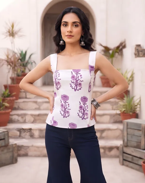 White_Pure_Cotton_Printed_Top_For_Women