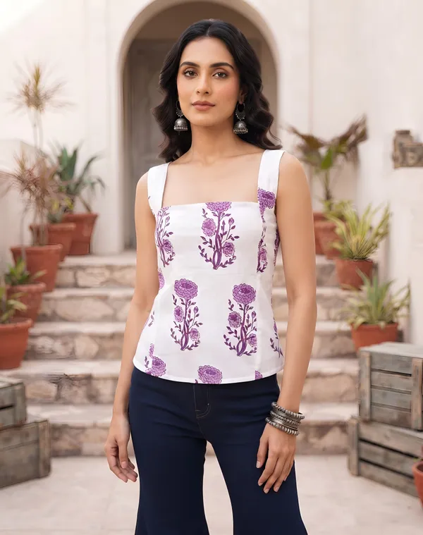 White_Pure_Cotton_Printed_Top_For_Women