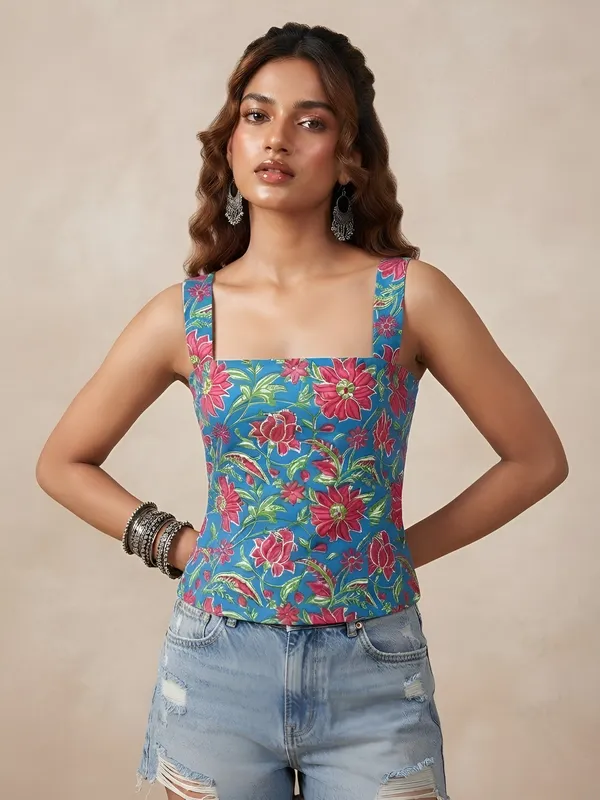 Blue_Pure_Cotton_Printed_Top_For_Women