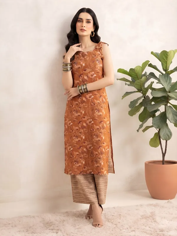 Rust_Floral_Printed_Viscose_Rayon_Kurta_Set