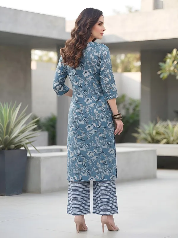 Blue_Floral_Printed_Viscose_Rayon_Kurta_Set