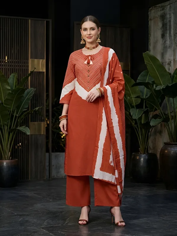 Rust_Floral_Printed_Straight_Kurta_Set_For_Women