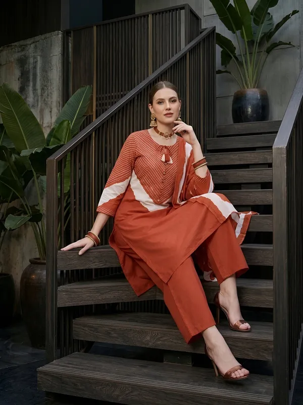 Rust_Floral_Printed_Straight_Kurta_Set_For_Women