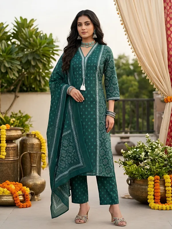 Teal_Green_Floral_Printed_Straight_Kurta_Set_For_Women