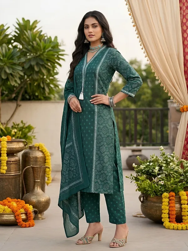 Teal_Green_Floral_Printed_Straight_Kurta_Set_For_Women