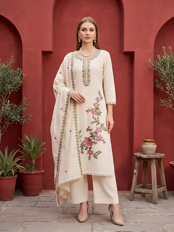 Beige_Floral_Printed_Straight_Kurta_Set_For_Women