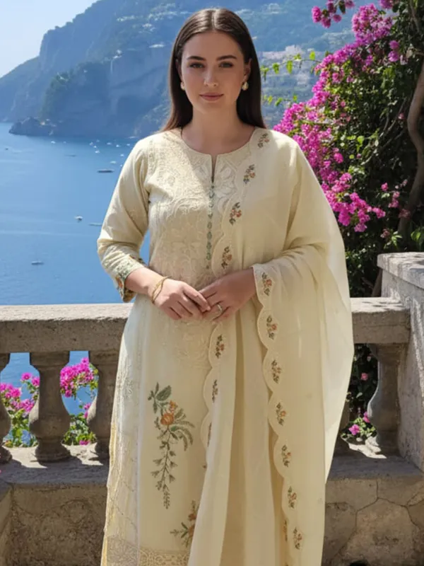 Beige_Embroidered_Pure_Cotton_Kurta_Trouser_Dupatta_Set