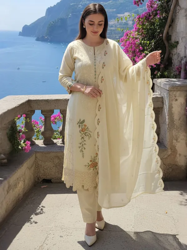 Beige_Embroidered_Pure_Cotton_Kurta_Trouser_Dupatta_Set