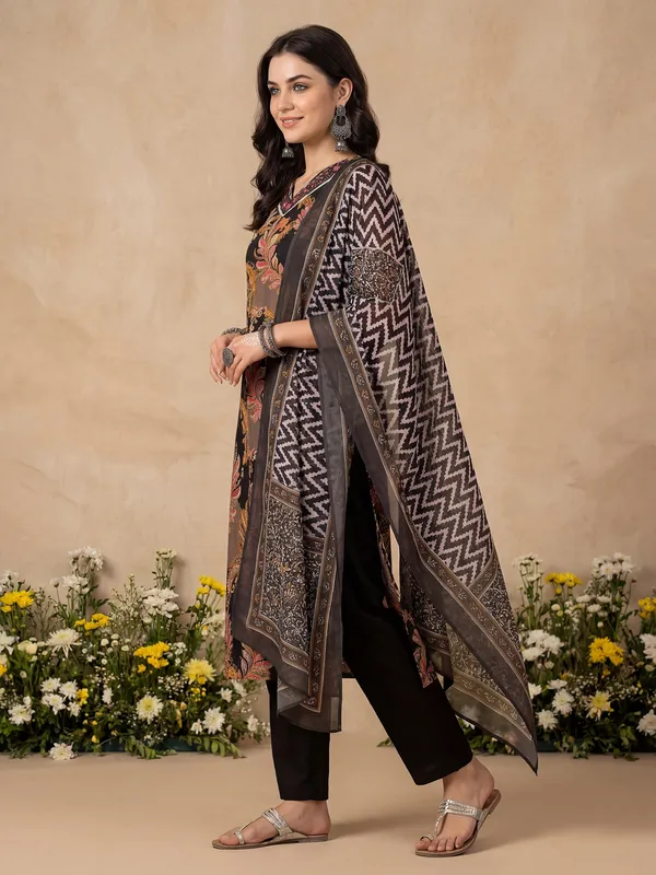 Black_Embroidered_Pure_Cotton_Kurta_Trouser_Dupatta_Set