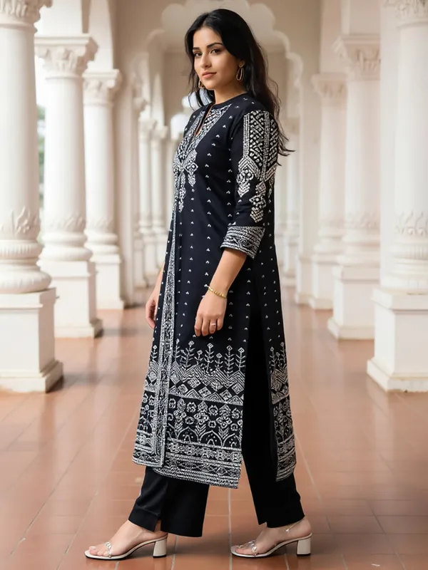 Black_Printed_Pure_Cotton_Kurta_Trouser_Dupatta_Set