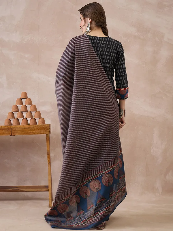 Black_Printed_Pure_Cotton_Kurta_Trouser_Dupatta_Set