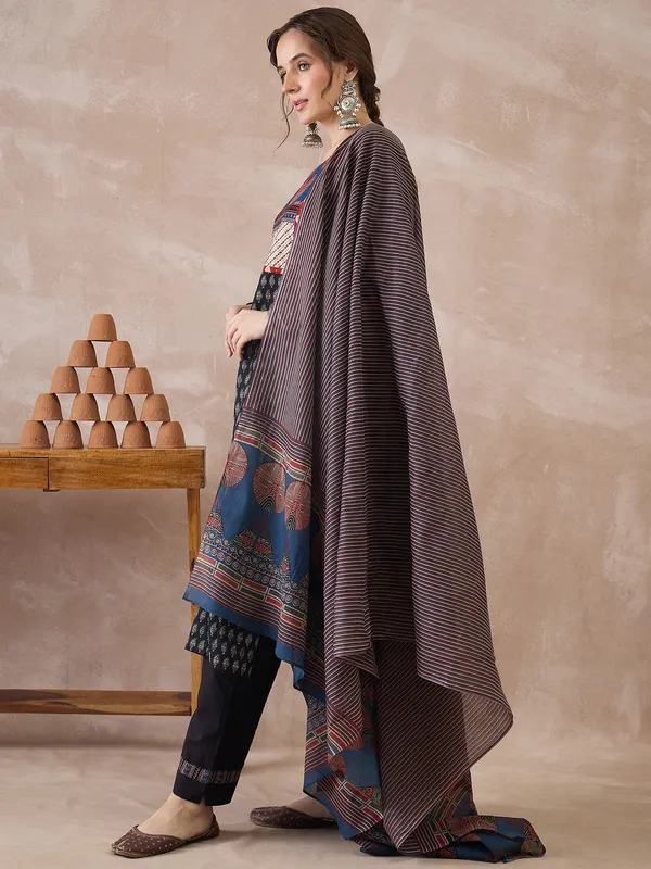 Black_Printed_Pure_Cotton_Kurta_Trouser_Dupatta_Set