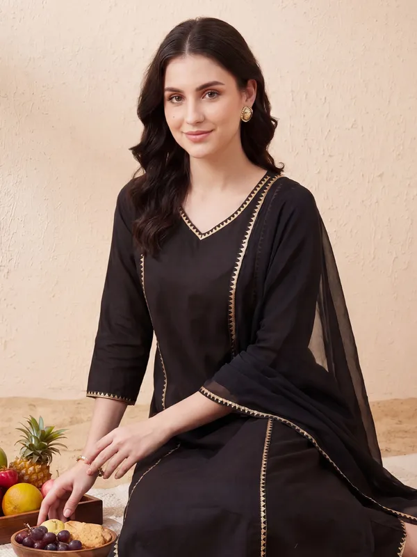 Black_Embroidered_Pure_Cotton_Kurta_Trouser_Dupatta_Set