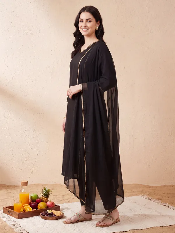 Black_Embroidered_Pure_Cotton_Kurta_Trouser_Dupatta_Set